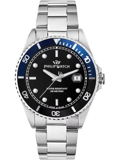 Philip Watch Caribe Sport Ανδρικό Ρολόι με Ασημί Μεταλλικό Μπρασελέ 8253597091