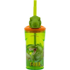 Stor Dinosaur 3D Παιδικό Ποτήρι Πλαστικό με Καλαμάκι Lime 360ml