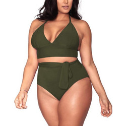 OLIVE POWER Plus size μπικίνι σε χακί και μαύρη απόχρωση με βαθύ V και ψηλόμεσο κάτω μέρος με ζώνη ΛΑΔΙ