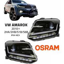 Μπροστινά Φανάρια Set Για Vw Amarok 2010+ DRL Full Led Halogen Version Μαύρα LEDHL107-BK RHD (Δεξιοτίμονα) Osram Ledriving VOLKSWAGEN OSRAM
