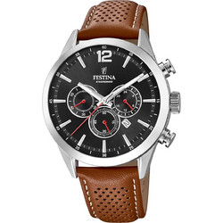 Festina Ανδρικό Ρολόι Χρονογράφος με Καφέ Δερμάτινο Λουράκι F20542/6