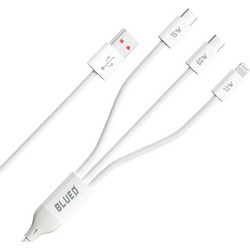 BLUEO - 3in1 Data Cable - USB-A To 2x Type-C, Lightning, Fast Charging, Braided - White