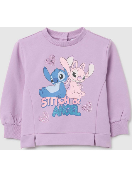 OVS βρεφική μπλούζα φούτερ με Stitch print και καρδούλες με στρας Regular Fit - 002444645 Λιλά