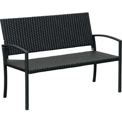 Πάγκος κήπου, σε όψη rattan, με ατσάλινο σκελετό, για 2 άτομα, μαύρο, 122 x 60 x 85 cm