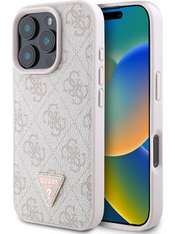 Guess Triangle Metal Logo Strass Collection Case Θήκη προστασίας από δερματίνη - iPhone 16 Pro (Ροζ )