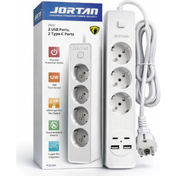 Πολύπριζο Ασφαλείας Σούκο 4 Θέσεων με 4 Θύρες USB Jortan OG2204