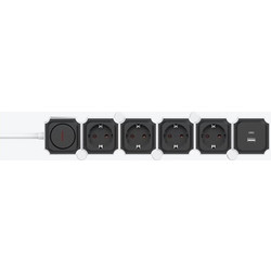 Eurolamp Πολύπριζο Σπαστό 4 Θέσεων + 2 USB (Type A & C) με διακόπτη & καλώδιο 2m 3x1.5mm Λευκό-Μαύρο (147-62460)