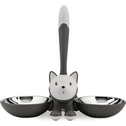 Δοχείο Φαγητού Γάτας 2 Θέσεων Tigrito AMMI09 G 32x16x28cm Silver-Grey Alessi