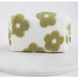 24COLOURS Plush Cosmetic Bag Γυναικείο Νεσεσέρ Polyester - White/Green 130411.gem