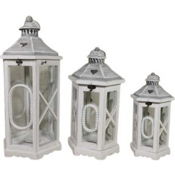 Σετ 3τμχ ξύλινα Φαναράκια Διακόσμησης DREAMHOUSE-24AW0289-1