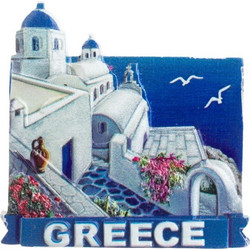 Μαγνητάκι Διακοσμητικό Τοπίο Σαντορίνη Μπλε Λευκό Greece 5.5x6cm