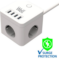 Πολύπριζο Well 3x Schuko και 4x USB 3m/3g1.5 με προστασία EXTS-3S3M-PROT/USB4-WL