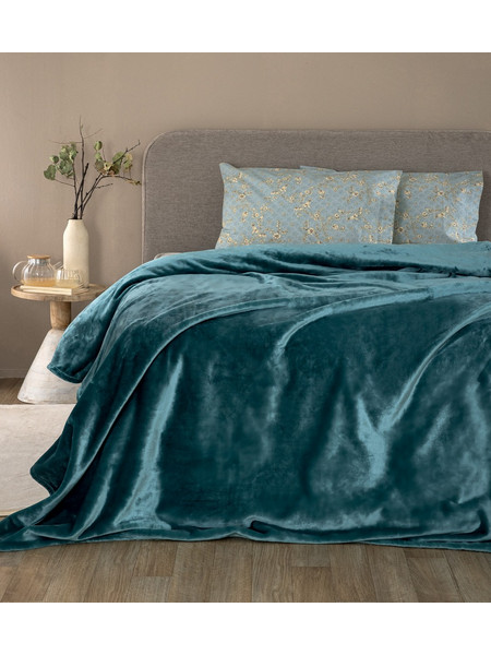 Κουβέρτα 220x240 Υπέρδιπλη 460gsm Fleece Palamaiki Lucy- Petrol