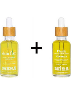 Miracle Set (Skin Fizz κοκτέιλ βιταμινών 30ml + L' Huile Cheveux Tζοτζόμπα & Μορίνγκα & Ylang Ylang 30ml) Mira France