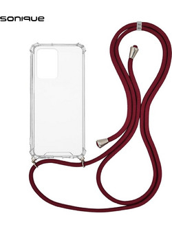 Sonique Armor Clear Back Cover με Κορδόνι Burgundy (Xiaomi Redmi Note 12 5G / Poco X5 5G)