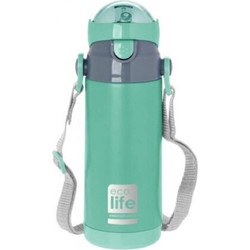 Ecolife Παιδικό Μπουκάλι Θερμός Ανοξείδωτο BPA Free με Καλαμάκι Πράσινο Mint 400ml