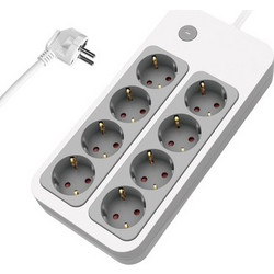 POWERTECH πολύπριζο ασφαλείας PT-1534, 8 θέσεων, 16A, 1.5m, λευκό