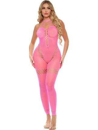 Ροζ Ολόσωμο Διχτυωτό Με Ανοίγματα - Pink Lipstick Take You There Bodystocking One Size Pink