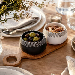 Ορντερβιέρα Μπαμπού 2 Θέσεων με Κεραμικά Μπολ 27.5x10x6cm
