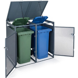 Costway Μεταλλικό Ντουλάπι Κάδων Απορριμμάτων 240L για 2 Κάδους, Κλειδώσιμο, Γκρι, 117 x 80 x 132 εκ. GT4644GR+