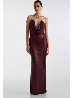 Studio 83 Lurex Maxi Φόρεμα Μπορντό