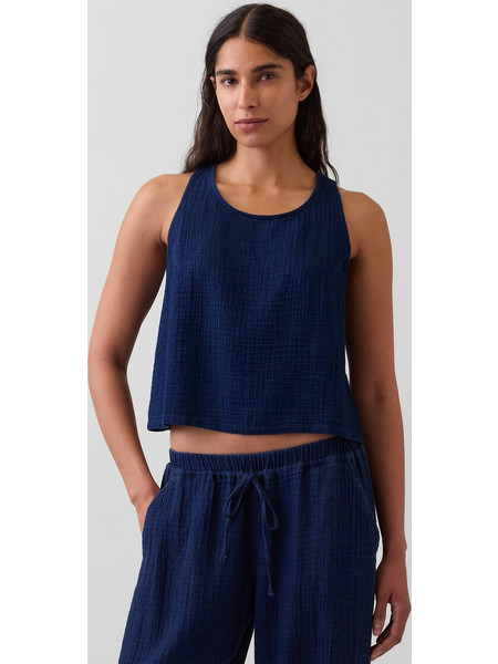 Γυναικείο Αμάνικο Τοπ από Βαμβακερή Γάζα Tapestry navy blue wash