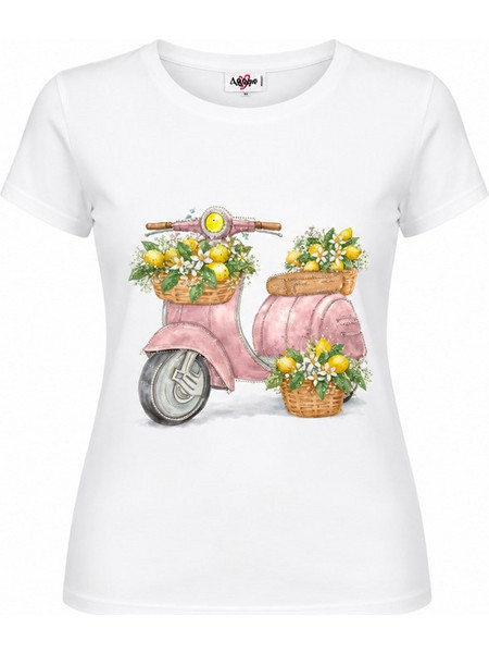 Agape Γυναικείο T-Shirt με σχέδιο Spring Vespa Βαμβάκι Ροζ