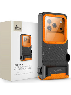 Αδιάβροχη Θήκη Tech-Protect IPX8 Pro για Καταδύσεις Universal, Μαύρη/Πορτοκαλί
