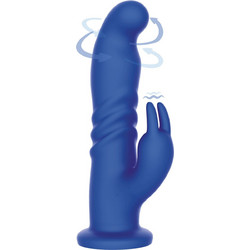 Delight Rotating G-Spot Silicone Rechargeable Suction Cup Rabbit Vibrator - Blue