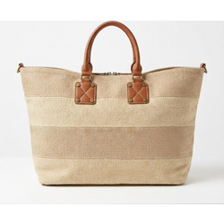 Raffia Tote Shopper Bag in Cream