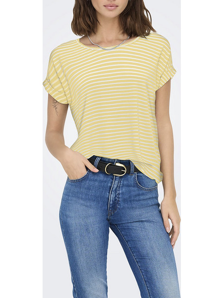 ONLY ONLMOSTER STRIPE S/S O-NECK TOP JRS NOOS 15206243-Pale BananaCLOUDDANCER Yellow