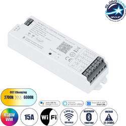 GLOBOSTAR(R) 73008 WB5 AURORA Dimmer & RGB+CCT Controller 1/2/3/4/5CH DC 12-24V 15A 360W Max IP20 - TUYA WiFi + Bluetooth + RF 2.4GHz + Auto-Transmit + Sync - M12.2xΠ3.8xΥ2.2cm
