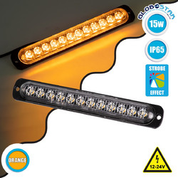 GloboStar(R) 85269 PRO Series Μπάρα Σήμανσης Οχήματος Οδικής Βοήθείας για Αυτοκίνητα & Φορτηγά 10 Προγραμμάτων Φωτισμού STROBE LED SMD 3030 15W DC 12-24V Αδιάβροχη IP65 Πορτοκαλί