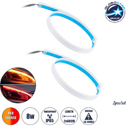 GLOBOSTAR(R) DRL 81731 Φώτα Ημέρας DRL & Φλας LED 12W/24W 1050lm/2100lm 200 DC 24-30V Αδιάβροχο IP65 Κόκκινο & Πορτοκαλί - Μ60 x Π1.5 x Υ0.5cm - Πακέτο 2 Τεμαχίων