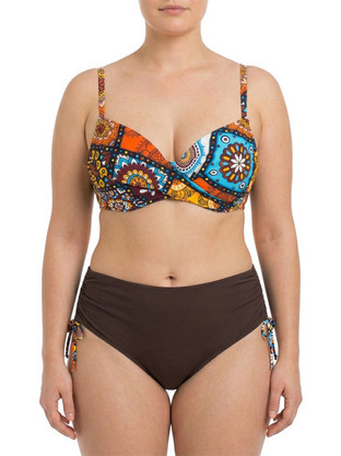 Plus size γυναικείο μαγιό bikini με μπανέλα και FlexFit Cups καφέ