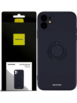 Spacecase Silicone Ring - Θήκη Σιλικόνης με Μεταλλικό Μαγνητικό Ring Holder - Apple iPhone 11 - Black (5905719013097)