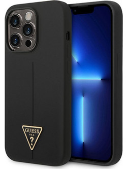 Guess Silicone Saffiano Triangle Logo Collection - iPhone 14 Pro Max - Μαύρο
