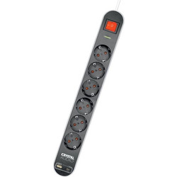 CRYSTAL AUDIO ES6PD Elegance Μαύρο Πολύπριζο Schuko 6 Θέσεων + 2 USB