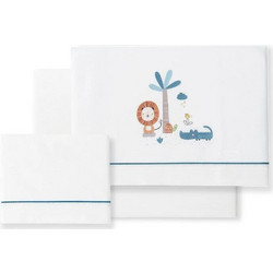 Interbaby Leon Σετ Βρεφικά Σεντόνια Λίκνου Βαμβακερά 50x80 White/Petrol