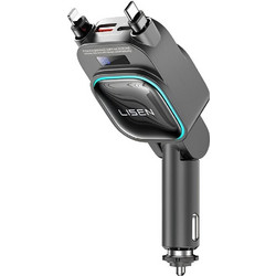 Φορτιστής Αυτοκινήτου Lisen 4in1, USB, Type-C, with 2x Retractable Cable, LED Display, 96W, 12V=24V Black