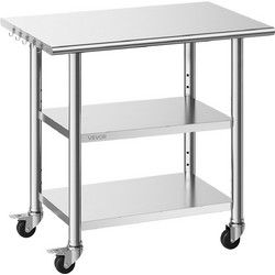 VEVOR Ανοξείδωτο Τραπέζι Εργασίας 61x91,5 cm με 2 Ράφια και Ρόδες CFBXGGZTSCDJCHIPV001V0