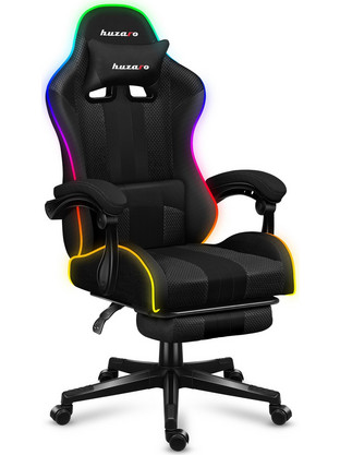 Huzaro Force 4.7 Καρέκλα Gaming Mesh με Υποπόδιο και RGB Μαύρη