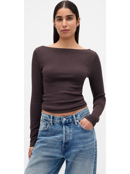 Γυναικεία Μπλούζα με Boatneck Λαιμόκοψη Terra brown