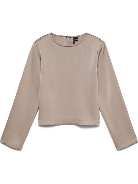 Vero Moda - VMMIRO L/S O-NECK SHORT TOP WVN - 10352989-Moon Rock