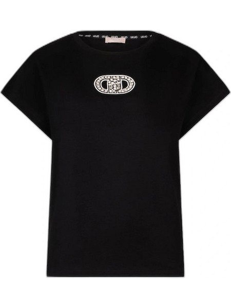 LIU JO BEJEWELLED DETAILS T-SHIRT ΜΠΛΟΥΖΑ TA6164JS870-P9298-NERO/LOGO STRASS