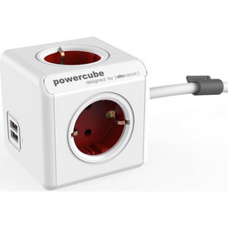ALLOCACOC PowerCube Extended USB - Πολύμπριζο - Κόκκινο 1406RD/DEEUPC