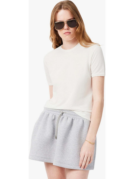 Lacoste γυναικείο T-shirt πικέ με scalloped trims και κεντημένο λογότυπο Slim Fit - TF8366 Λευκό