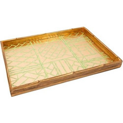 Δίσκος Σερβιρίσματος Μεγάλος Ορθογώνιος Bamboo Edge Screen Moss Green Lacquer Caspari(53.34x38.1x4.6 cm)