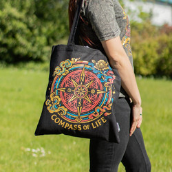 1x Bolsa Tote Classica Iconica - Bussola da Vida - Preta 170g