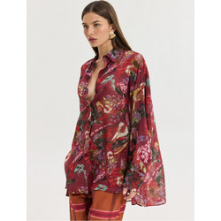 Hemithea Heather Oversized Μακρυμάνικο Γυναικείο Πουκάμισο Floral Bordeaux